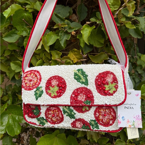 Handbags - NWT Viral Made in India Tomato Design Beaded Shoulder Bag Handcrafted Handamade